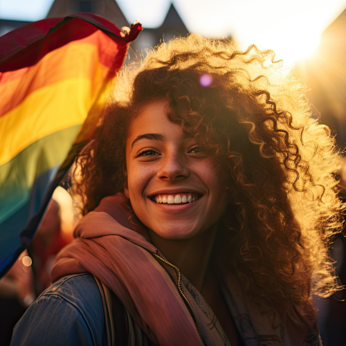Een meisje met een pride vlag